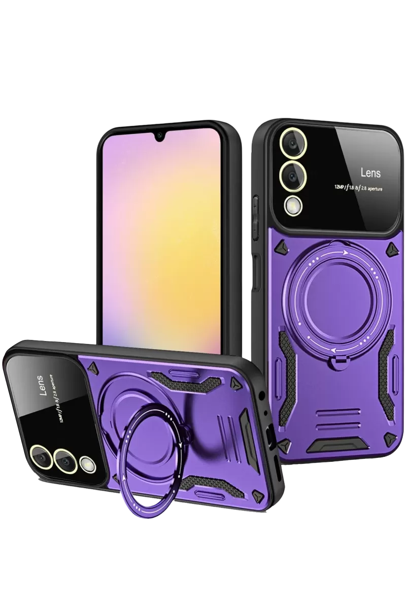 Newface Samsung Galaxy S25 Edge Kılıf Joy Lens Standlı Kapak - Mor