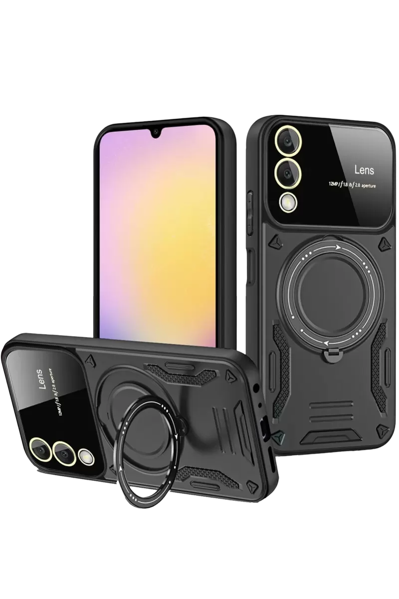 Newface Samsung Galaxy S25 Edge Kılıf Joy Lens Standlı Kapak - Siyah