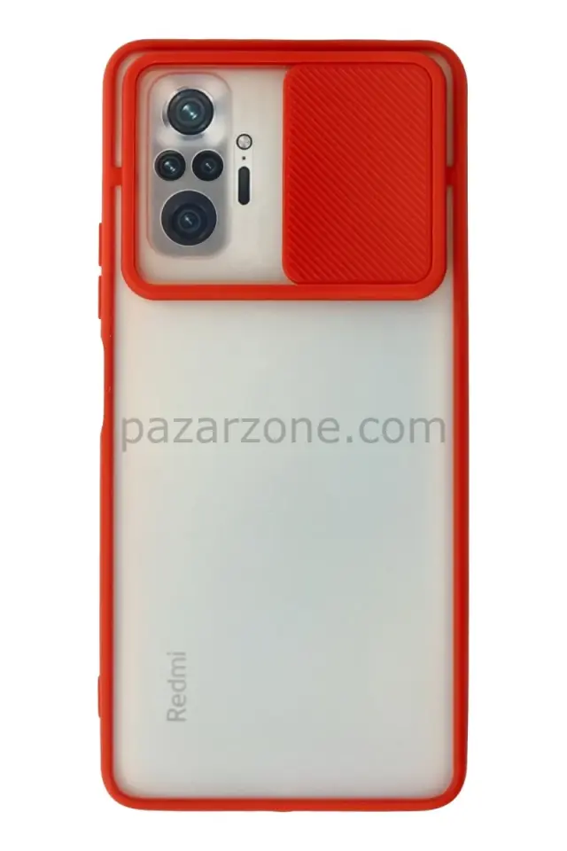 Newface Xiaomi Redmi Note 10 Pro Kılıf Palm Buzlu Kamera Sürgülü Silikon - Kırmızı
