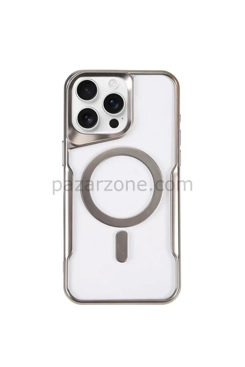 Newface Apple iPhone 14 Pro Max Kılıf Boyi Magsafe Silikon Kapak - Gümüş