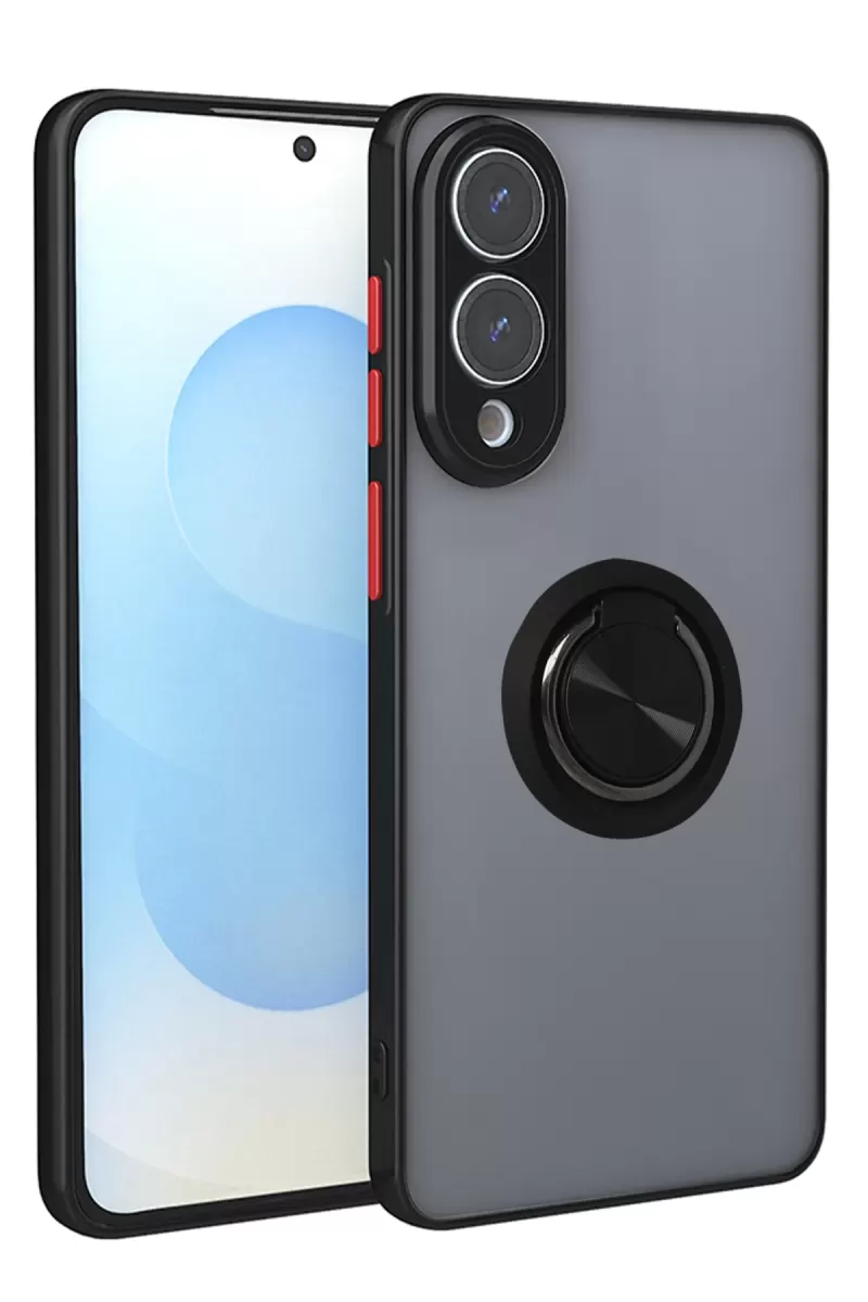 Newface Samsung Galaxy S25 Edge Kılıf Montreal Yüzüklü Silikon Kapak - Siyah