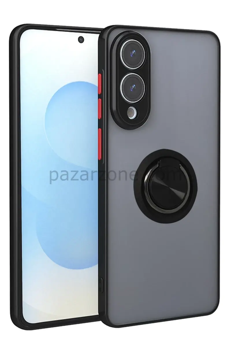 Newface Samsung Galaxy S25 Edge Kılıf Montreal Yüzüklü Silikon Kapak - Siyah