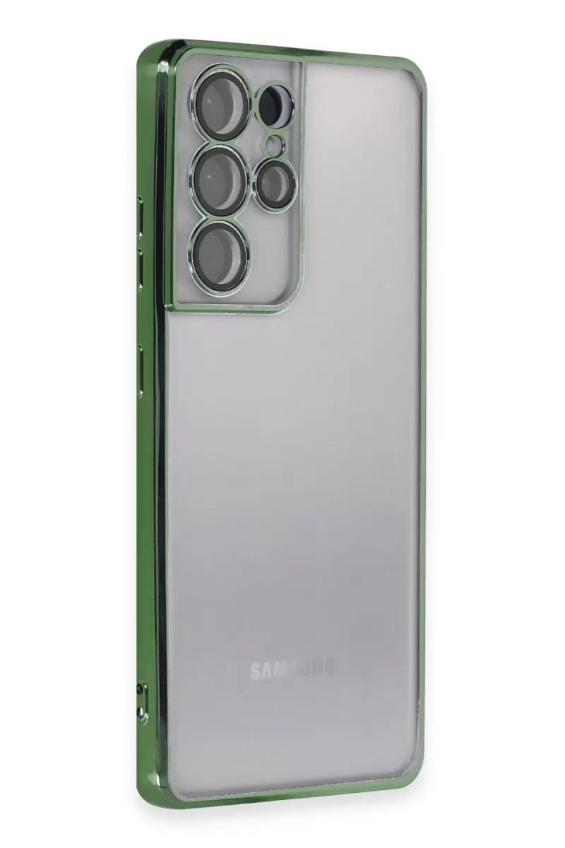 Newface Samsung Galaxy S21 Ultra Kılıf Razer Lensli Silikon - Yeşil