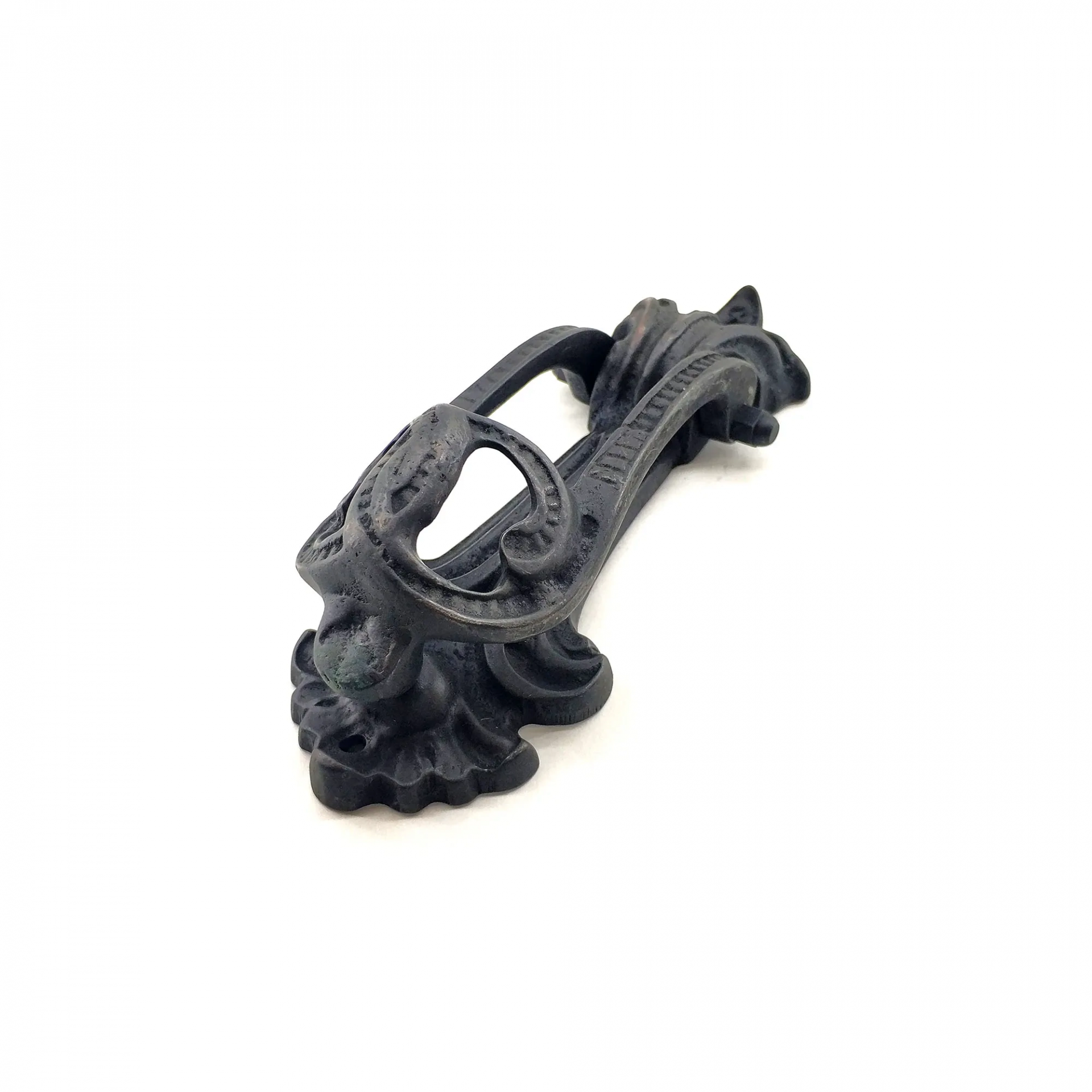 Antika Tarz Dekoratif Pirinç Doğa Kapı Tokmağı, Taktak - 205x73 Mm, Oksit