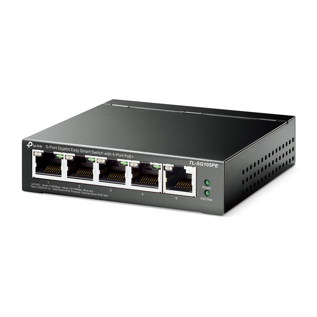 TP-LINK TL-SG105PE, 5 Port, GigaBit, 4 Port Poe, 65W, Easy Smart, Yönetilebilir, Metal Kasa, Masaüstü Switch