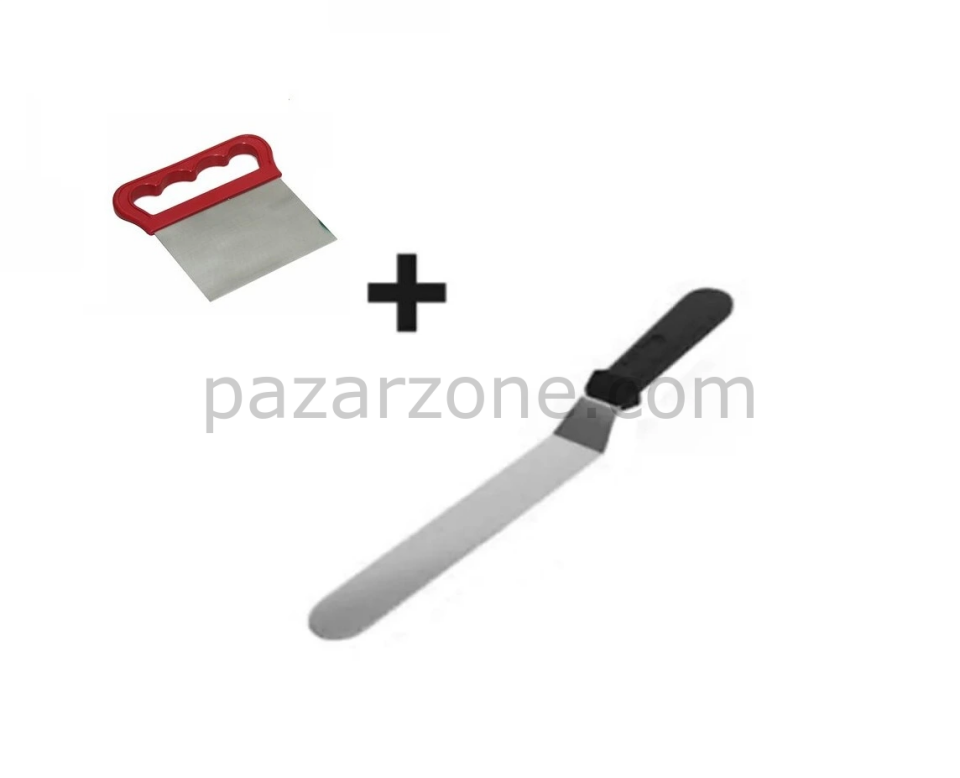 2li Set Hamur Şekillendirici Eğik Pasta Spatulası Ve Metal Hamur Kesici Kazıyıcı Spatula