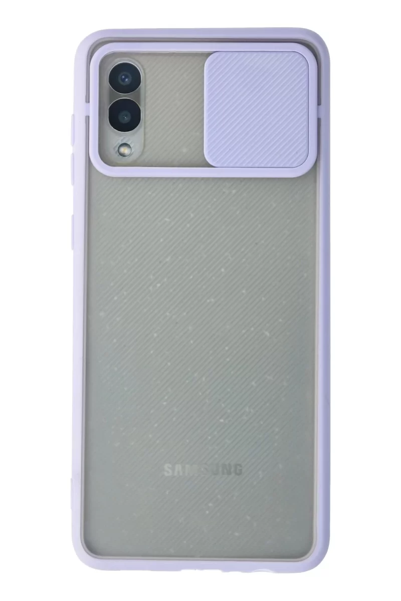 Newface Samsung Galaxy A02 Kılıf Palm Buzlu Kamera Sürgülü Silikon - Lila