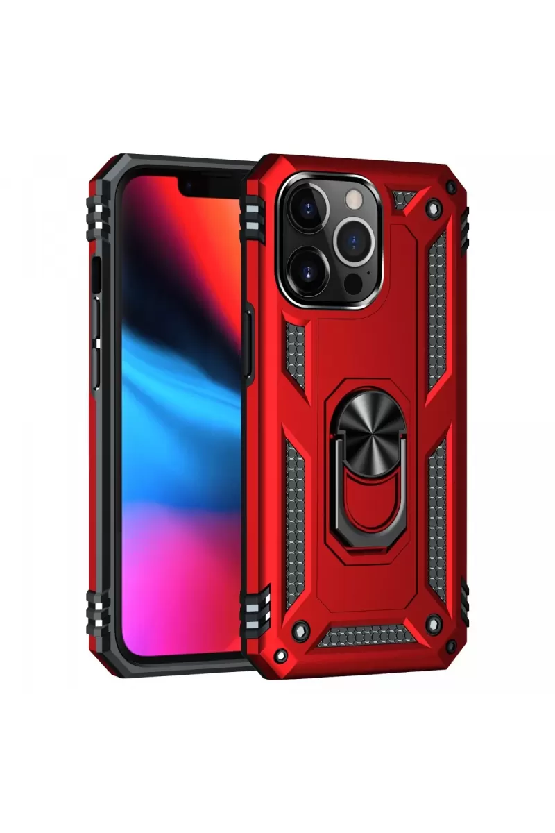 Newface Apple iPhone 13 Pro Kılıf Sofya Yüzüklü Silikon Kapak - Kırmızı
