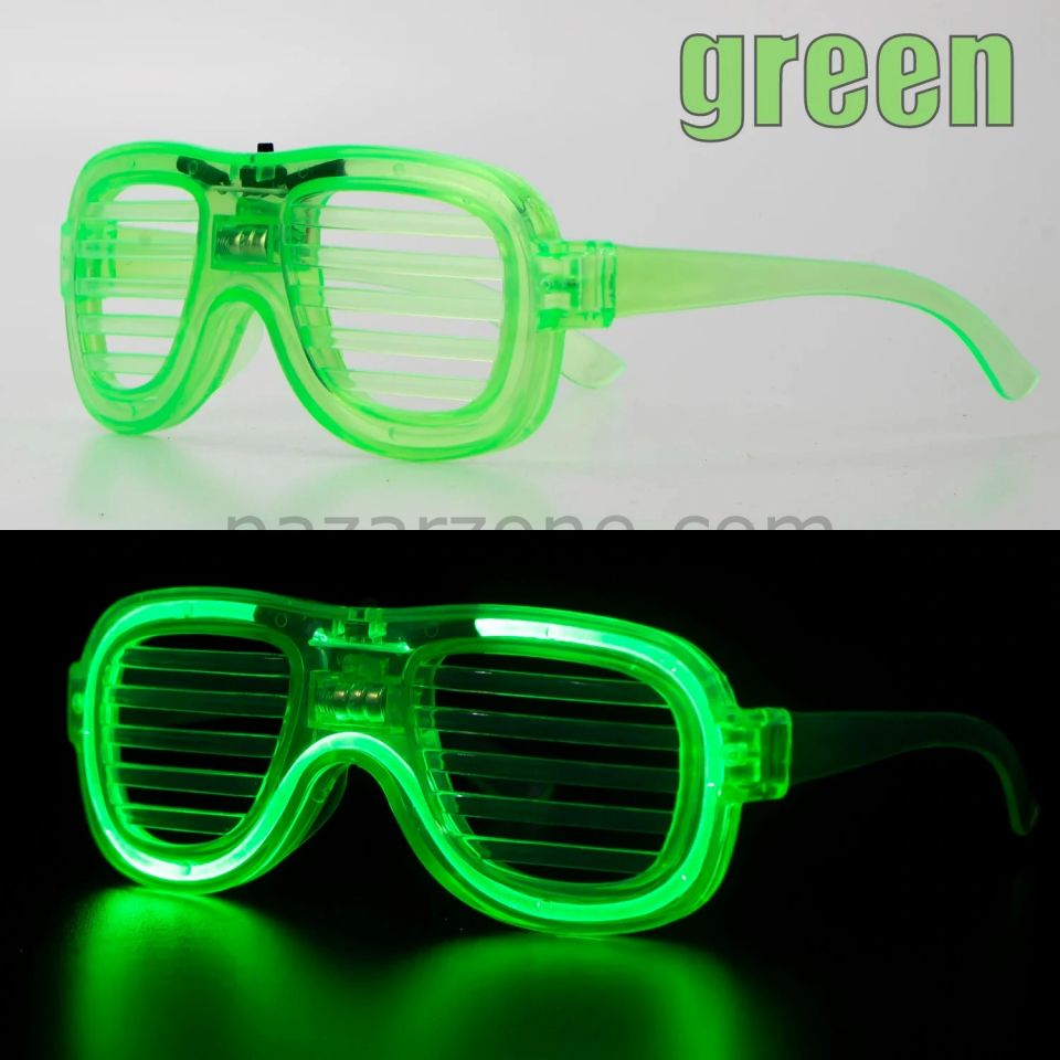 Yeşil Led Işıklı Parti Gözlüğü – Neon Glow Şerit Gözlük 3 Modlu
