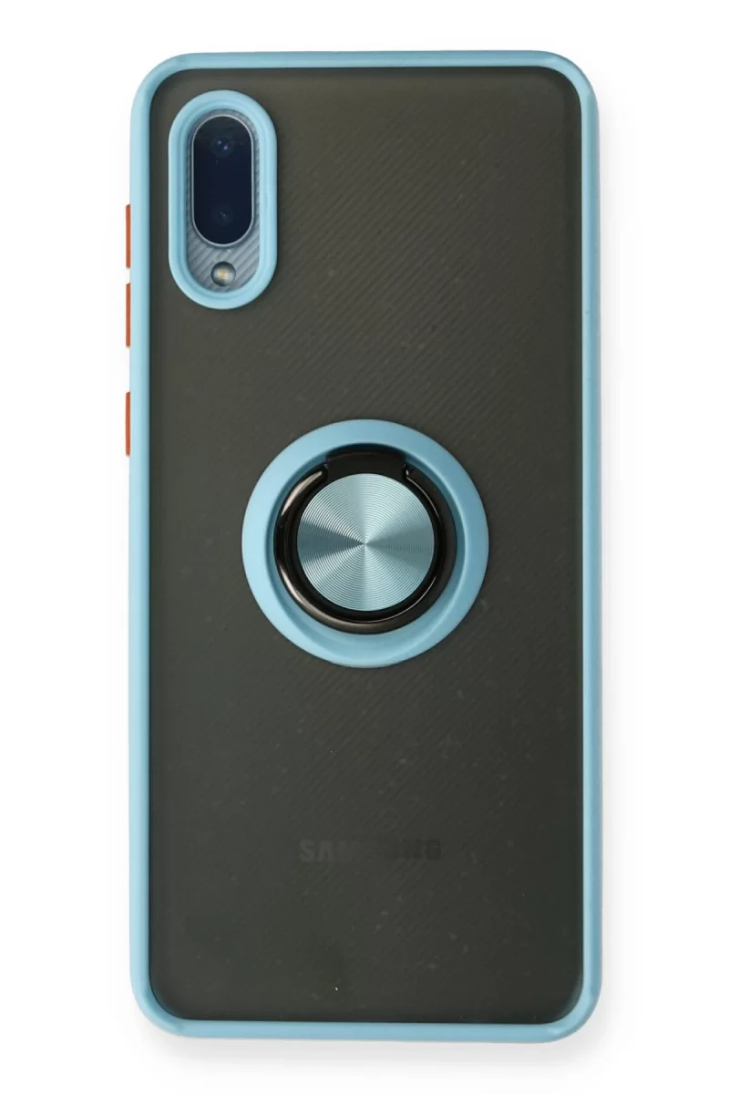 Newface Samsung Galaxy A02 Kılıf Montreal Yüzüklü Silikon Kapak - Buz Mavi