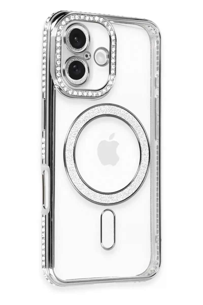 Newface Apple iPhone 16 Kılıf Joke Simli Magneticsafe Kılıf - Gri