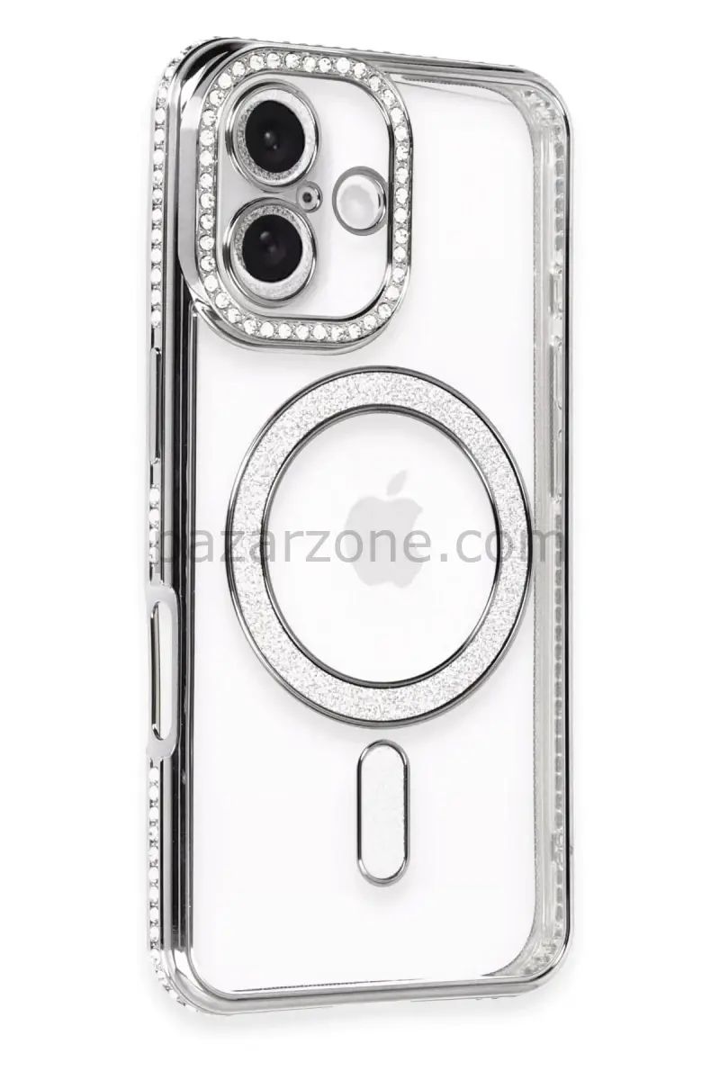 Newface Apple iPhone 16 Kılıf Joke Simli Magneticsafe Kılıf - Gri
