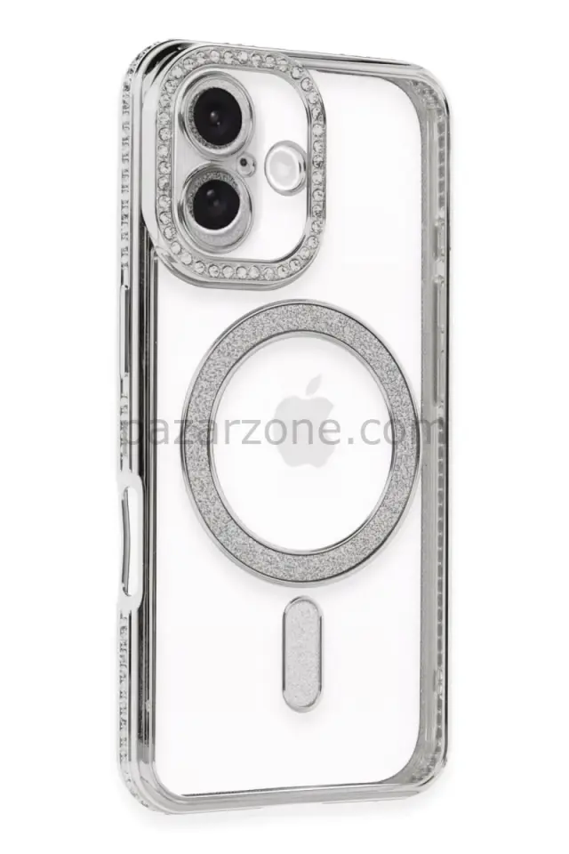 Newface Apple iPhone 16 Kılıf Joke Simli Magneticsafe Kılıf - Gümüş