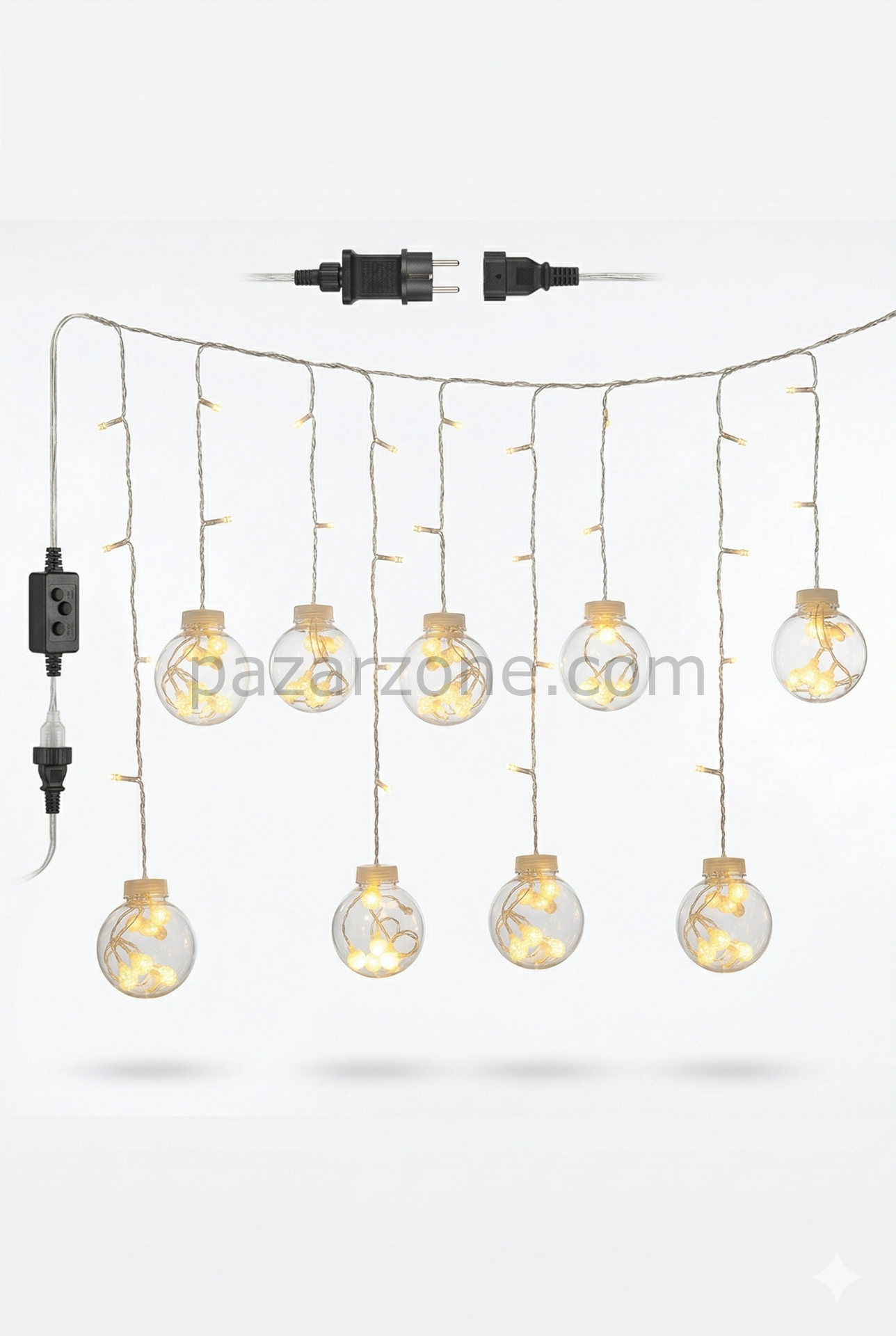 3 Metre 10 Toplu Perde Led Işık - Gün Işığı Şeffaf Dekoratif Aydınlatma - 8 Fonksiyonlu Led