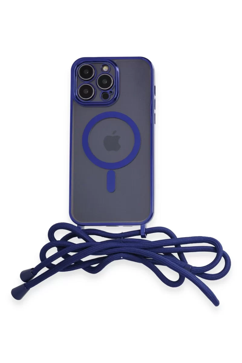 Newface Apple iPhone 14 Pro Max Kılıf Divo Lazer Askılı Magsafe Kapak - Mavi