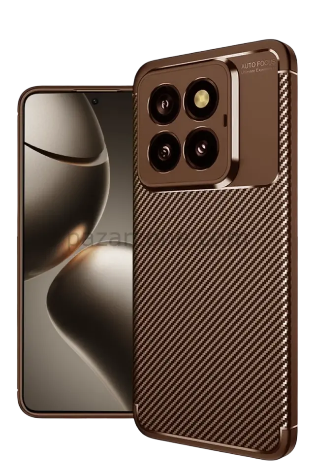 Newface Xiaomi Mi 14T Pro Kılıf Auto Focus Karbon Kapak - Kahverengi