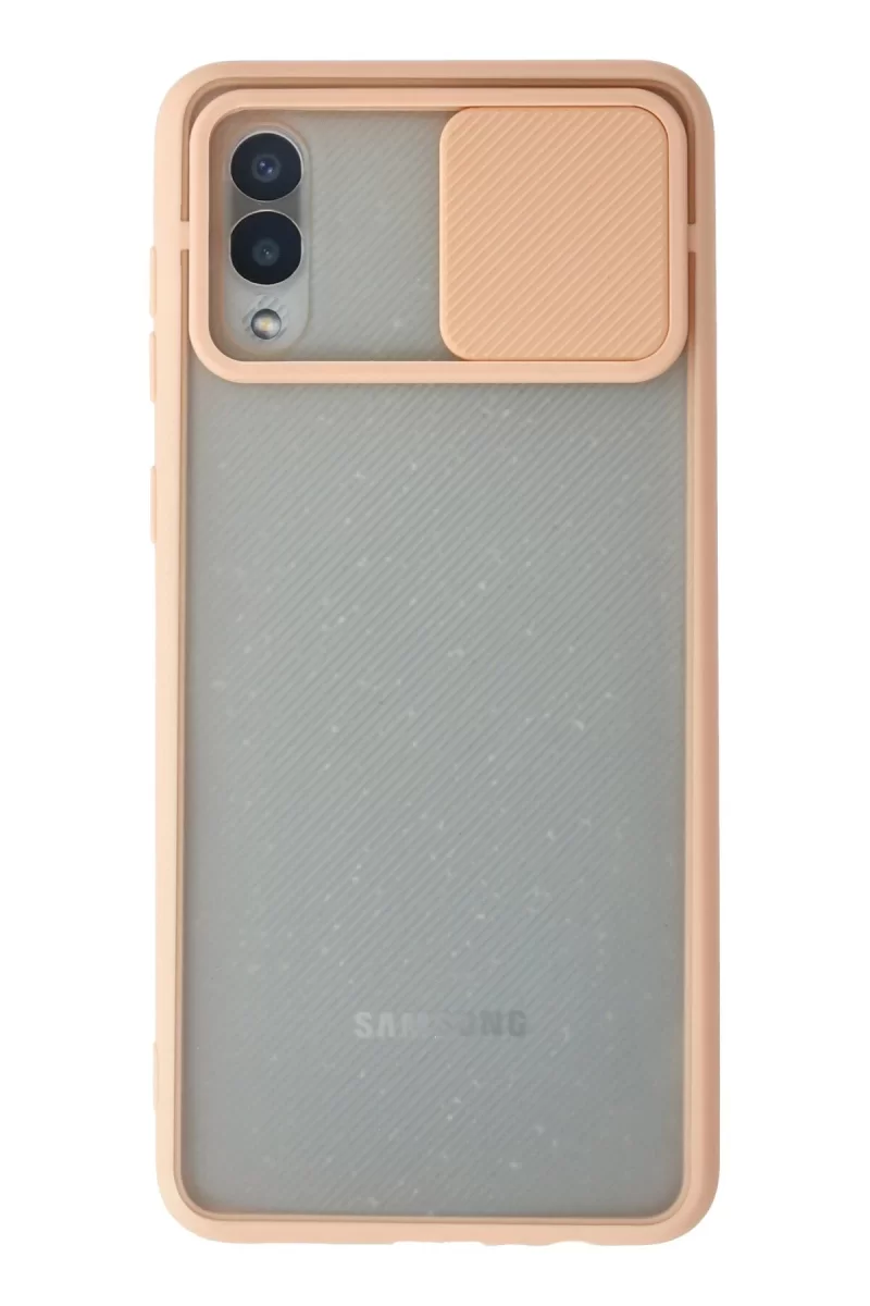 Newface Samsung Galaxy A02 Kılıf Palm Buzlu Kamera Sürgülü Silikon - Pembe