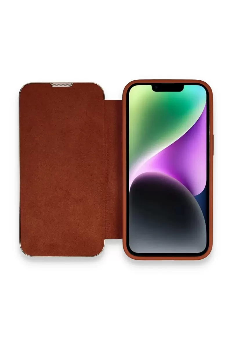 Newface Apple iPhone 14 Pro Max Kılıf Dolpin Kapaklı - Kahverengi