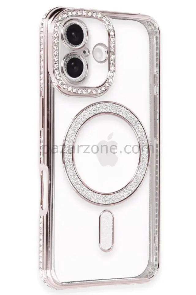 Newface Apple iPhone 16 Kılıf Joke Simli Magneticsafe Kılıf - Pembe