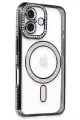 Newface Apple iPhone 16 Kılıf Joke Simli Magneticsafe Kılıf - Siyah
