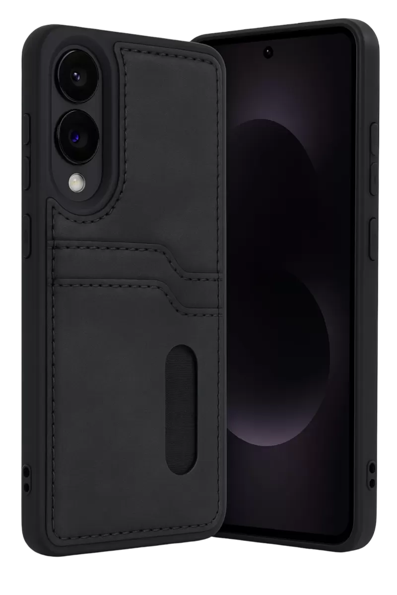 Newface Samsung Galaxy S25 Edge Sara Kartvizitli Deri Kılıf - Siyah
