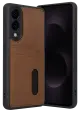 Newface Samsung Galaxy S25 Edge Sara Kartvizitli Deri Kılıf - Taba