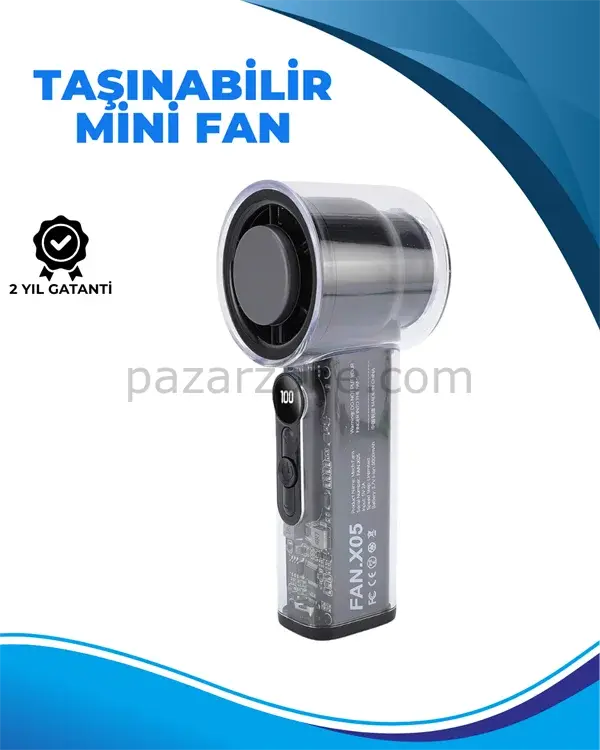 Taşınabilir El Fanı  100 Seviyeli Rüzgar Hızı Ayarı  Sessiz Çalışma - Dijital Ekranlı