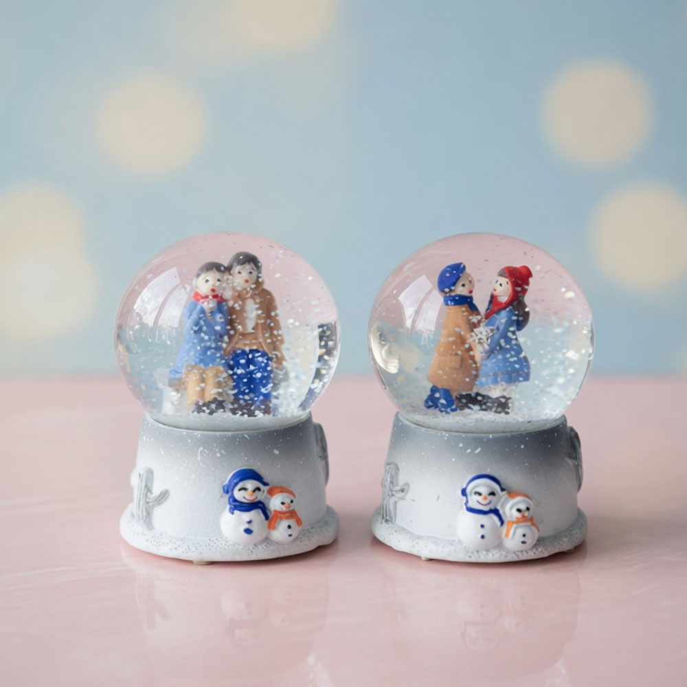 Mini Boy Işıklı Kar Küresi - Kış Masalı Tasarımlı - Romantik Hediyelik