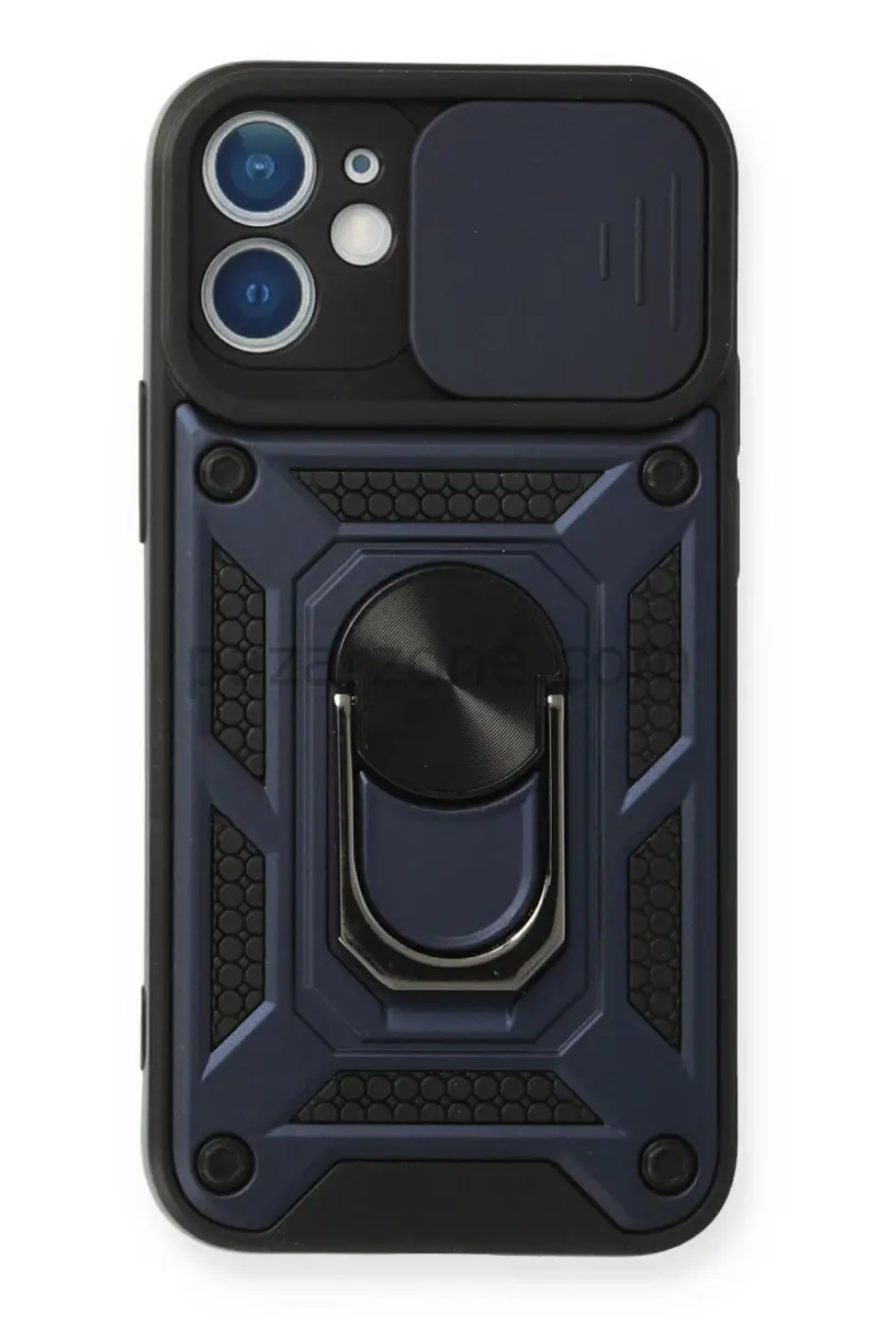 Newface Apple iPhone 12 Mini Kılıf Pars Lens Yüzüklü Silikon - Lacivert