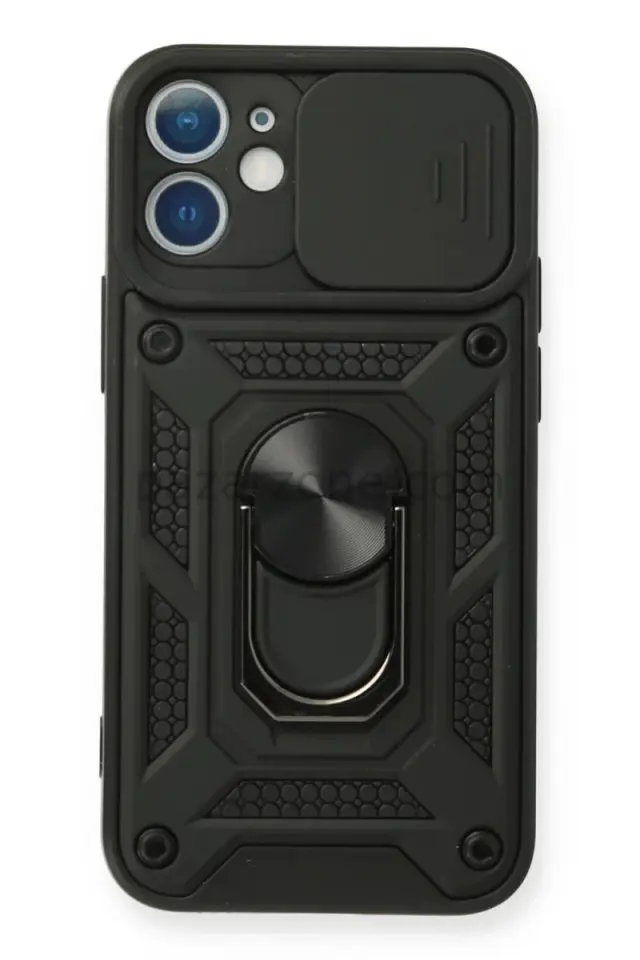 Newface Apple iPhone 12 Mini Kılıf Pars Lens Yüzüklü Silikon - Siyah