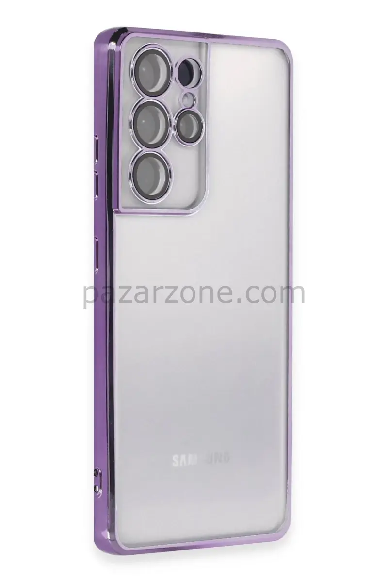 Newface Samsung Galaxy S21 Ultra Kılıf Razer Lensli Silikon - Mor