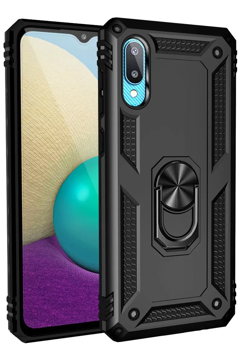 Newface Samsung Galaxy A02 Kılıf Sofya Yüzüklü Silikon Kapak - Siyah