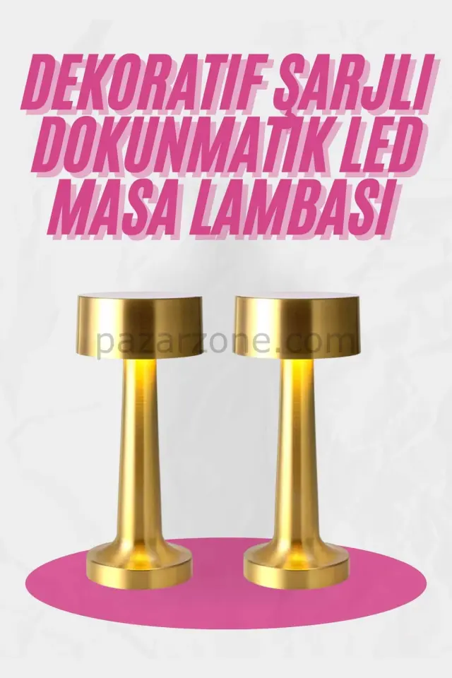 Altın Rengi Masa ve Gece Lambası Dokunmatik Şarjlı Masa Lambası