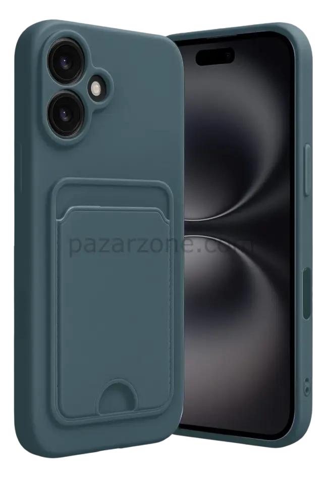 Newface Apple iPhone 16 Kılıf Kelvin Kartvizitli Silikon - Koyu Yeşil