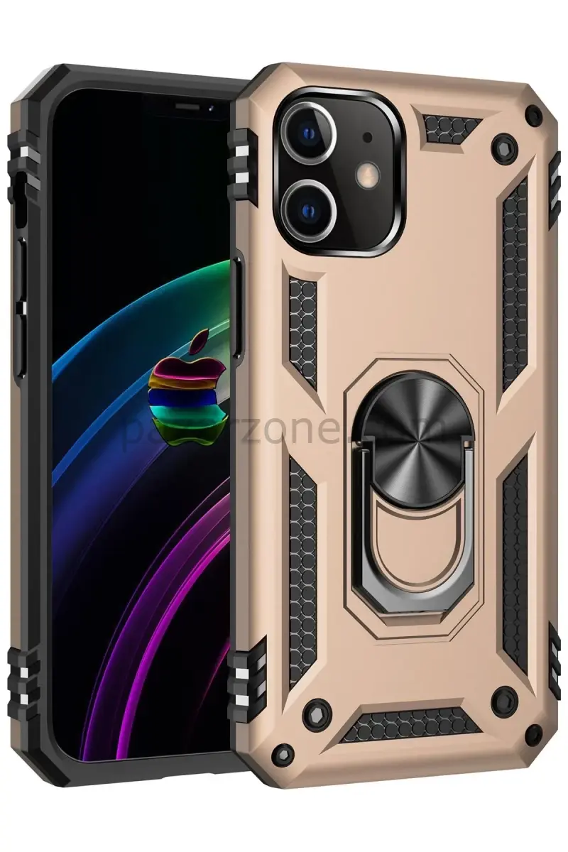 Newface Apple iPhone 12 Mini Kılıf Sofya Yüzüklü Silikon Kapak - Gold