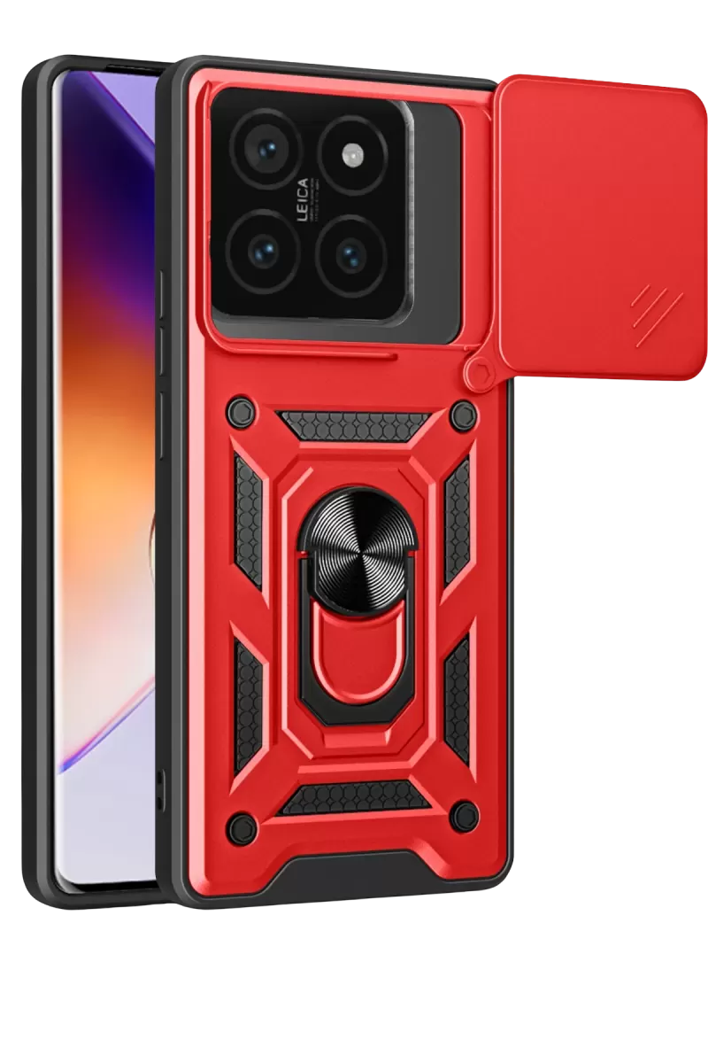 Newface Xiaomi Mi 14T Pro Kılıf Pars Lens Yüzüklü Silikon - Kırmızı