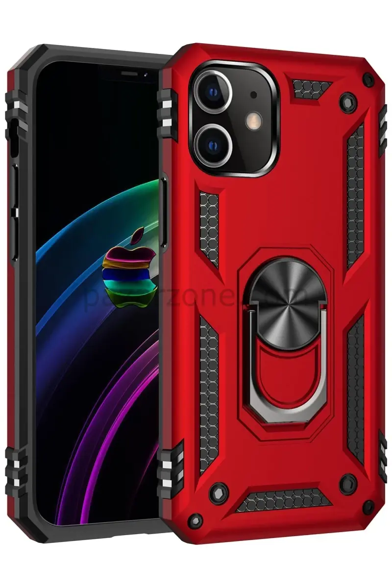 Newface Apple iPhone 12 Mini Kılıf Sofya Yüzüklü Silikon Kapak - Kırmızı