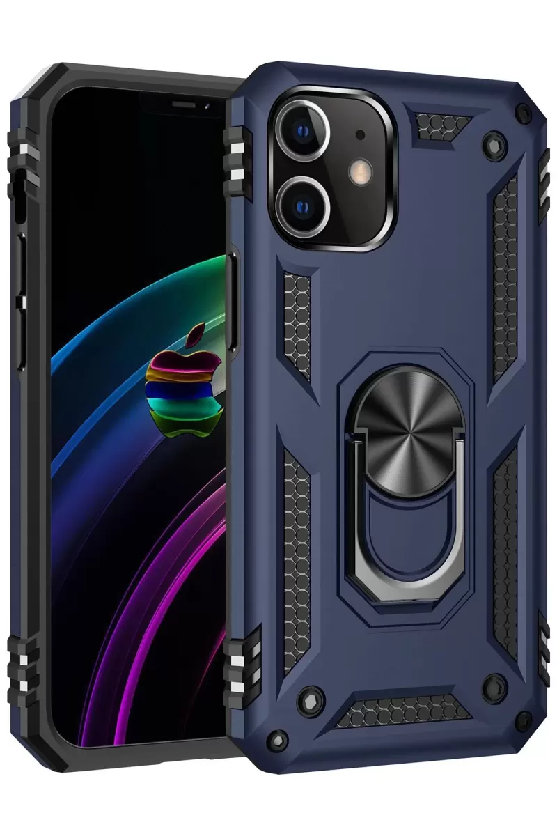 Newface Apple iPhone 12 Mini Kılıf Sofya Yüzüklü Silikon Kapak - Lacivert