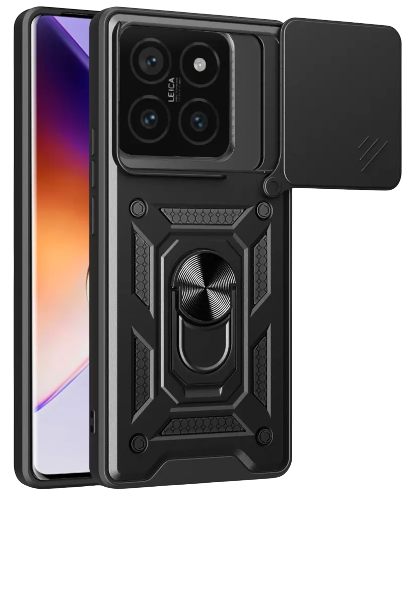 Newface Xiaomi Mi 14T Pro Kılıf Pars Lens Yüzüklü Silikon - Siyah