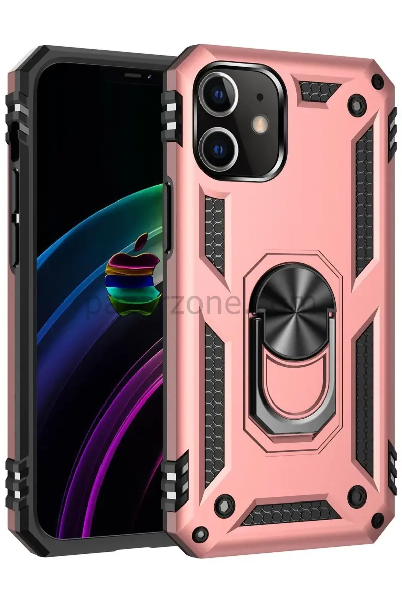Newface Apple iPhone 12 Mini Kılıf Sofya Yüzüklü Silikon Kapak - Rose