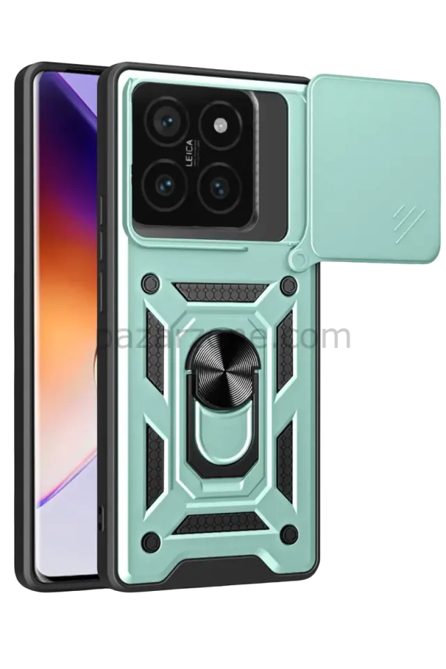 Newface Xiaomi Mi 14T Pro Kılıf Pars Lens Yüzüklü Silikon - Yeşil