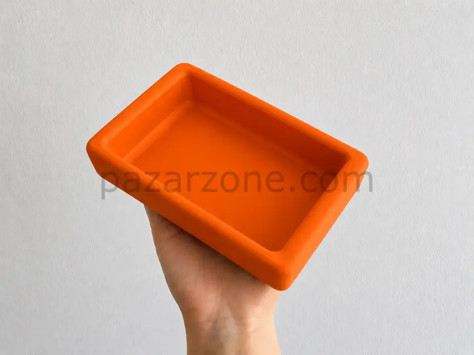 Dikdörtgen Model Beton Kedi Köpek Mama ve Su Kabı 18 x 10,5 x 4,5 cm - Turuncu