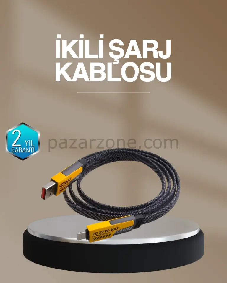 Hızlı Şarj Destekli 65W Örgülü USB-C ve USB-A Çoklu Şarj Kablosu
