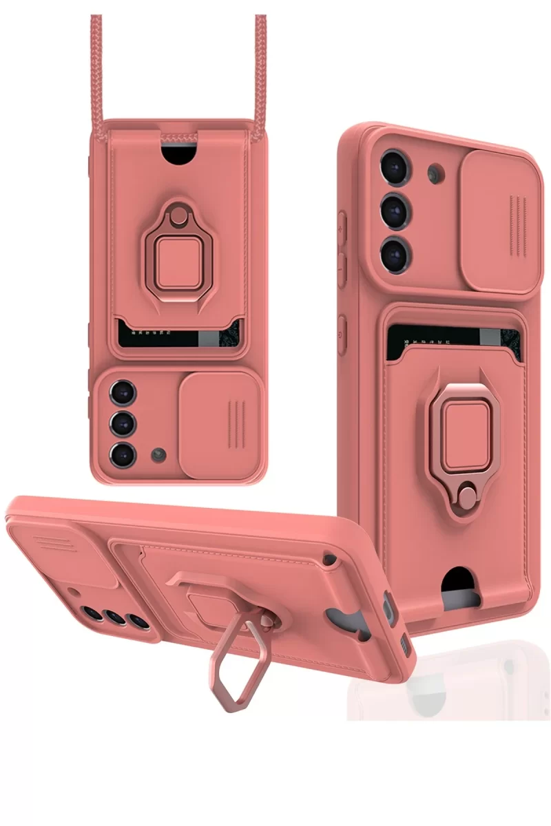 Newface Samsung Galaxy S21 FE Kılıf Zuma Kartvizitli Yüzüklü Silikon - Pembe