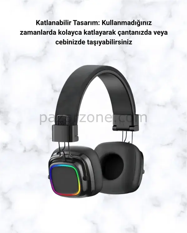 Bluetooth 5.3 Rainbow Işıklı Kulak Üstü Kablosuz Kulaklık