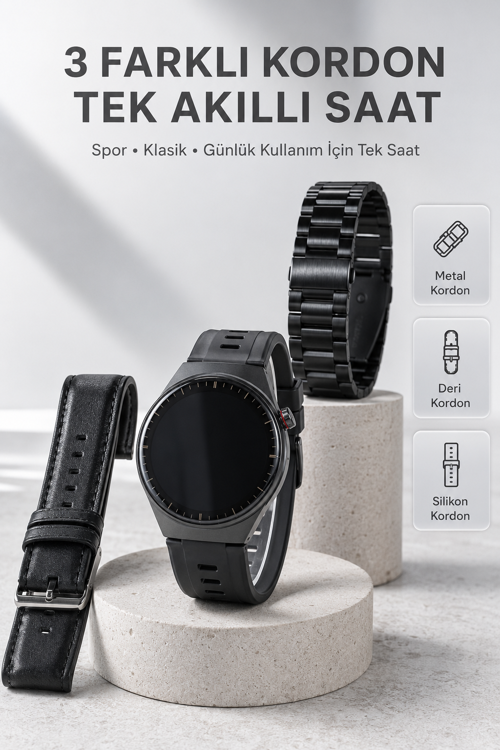 Yeni Nesil Akıllı Saat Bluetooth Görüşme, Sağlık Takibi, AMOLED Ekran ve 3 Kordon Seti