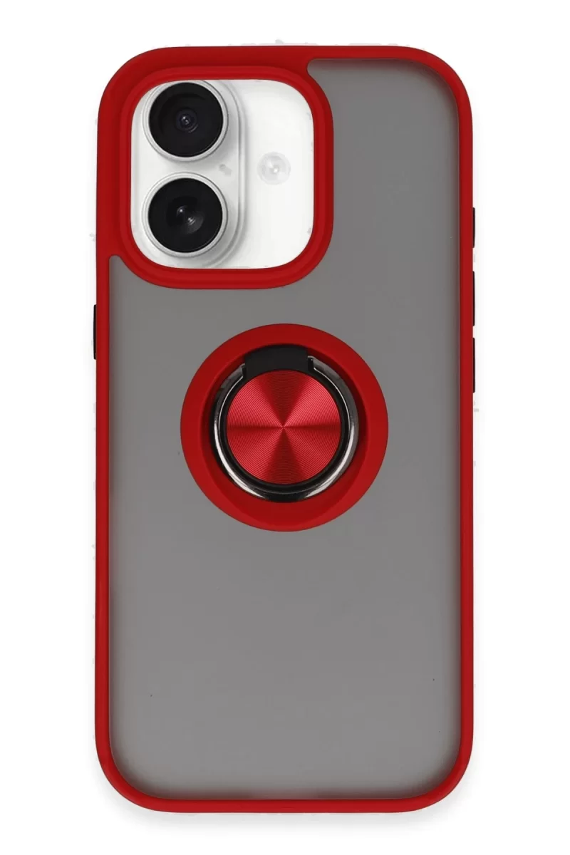 Newface Apple iPhone 16 Kılıf Montreal Yüzüklü Silikon Kapak - Kırmızı