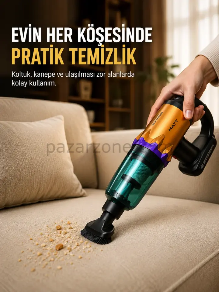 Taşınabilir Kablosuz El Süpürgesi Araç ve Ev Temizliğine Uygun