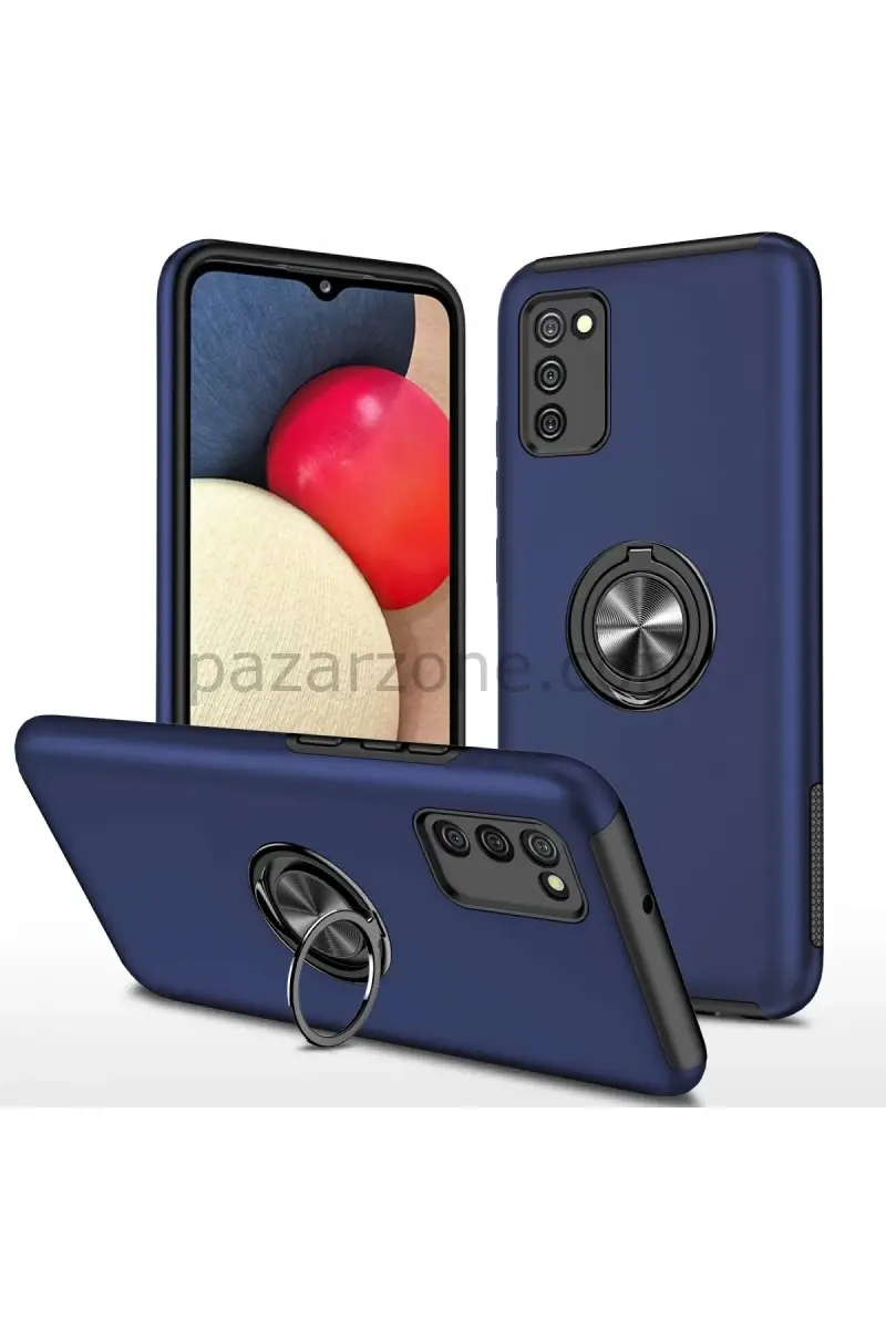 Newface Samsung Galaxy A02S Kılıf Elit Yüzüklü Kapak - Lacivert