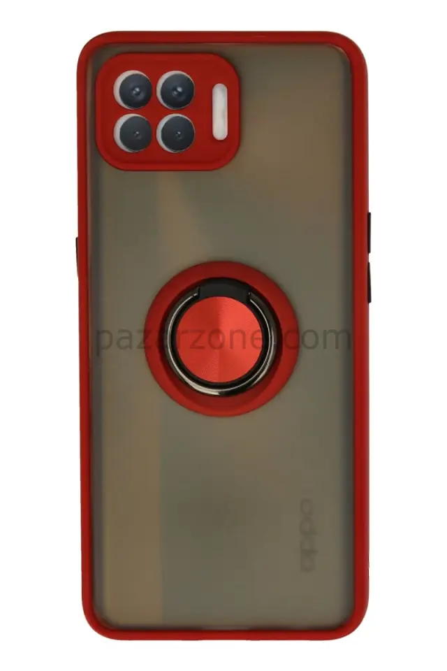 Newface Oppo Reno 4 Lite Kılıf Montreal Yüzüklü Silikon Kapak - Kırmızı